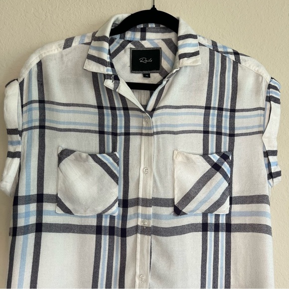 2/$30 Rails Soft Blue and White Plaid Casual Button Down Short Sleeve Shirt - Picture 2 of 10